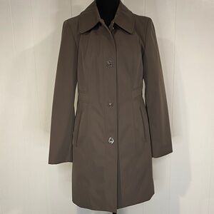 Anne Klein Trench Coat Trenchcoat Side Pockets Toggle Taupe Brown Size Small